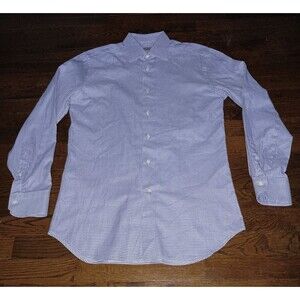 Canali Dress Shirt Mens 15 3/4 40 Blue White Checker Button Front Made in Italy